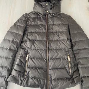 Zara black puffer jacket with fur hood